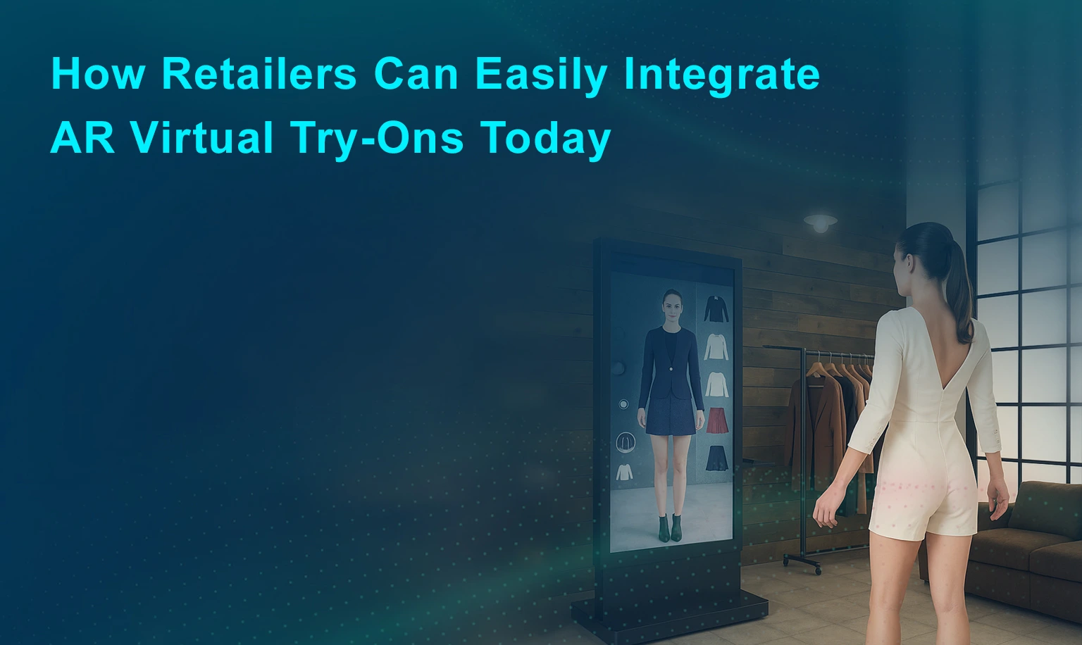 A Women using AR virtual try-on mirror in retail store to visualize clothing - Nexgits