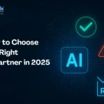 Digital guide cover on how to choose the right AI partner in 2025 with focus on ROI, risk, and compliance.