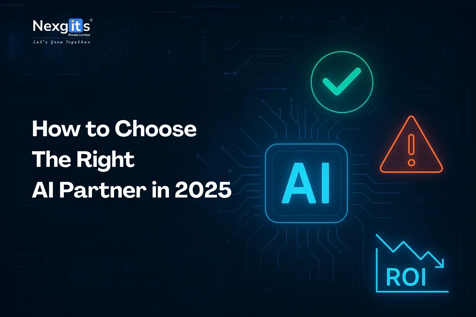Digital guide cover on how to choose the right AI partner in 2025 with focus on ROI, risk, and compliance.